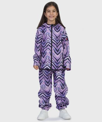 SET - Waterproof Softshell Pants And Hoodie Purple Zebra 