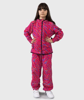 SET - Polar Fleece Pants And Hoodie Zebra Print Fuchsia