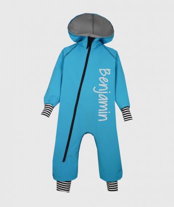 Waterproof Softshell Overall Comfy Ice Blue Striped Cuffs Jumpsuit
