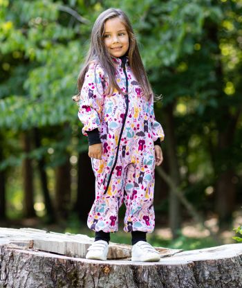 Waterproof Softshell Overall Comfy Forest Animals Pink Jumpsuit