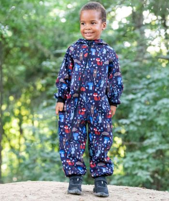 Waterproof Softshell Overall Comfy Forest Animals Dark Blue Jumpsuit